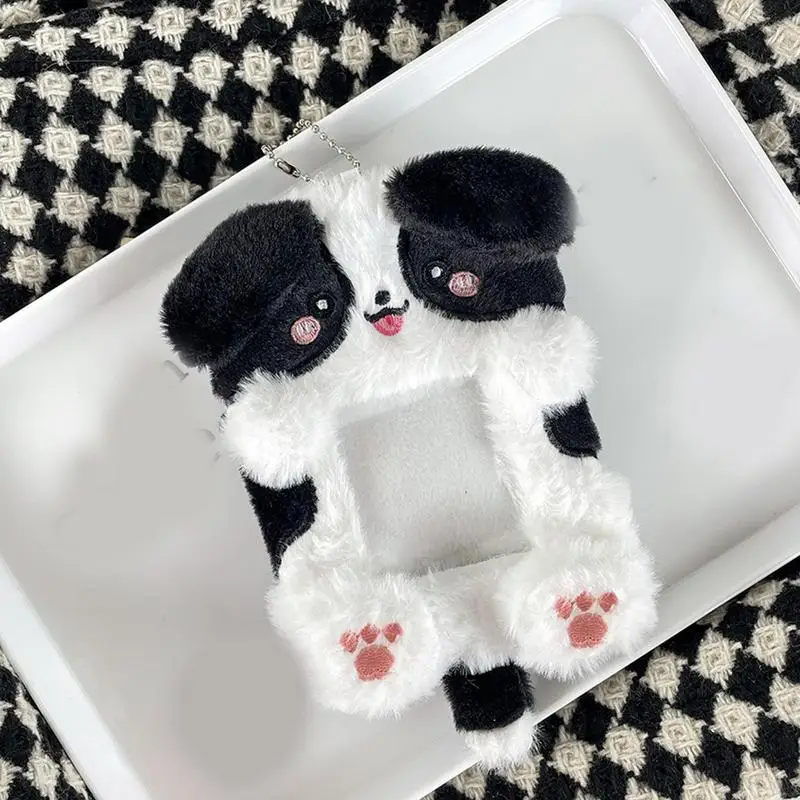 Soporte para sesión fotográfica de felpa, tarjetero con dibujos de cachorros, funda protectora bonita para tarjetas con llavero