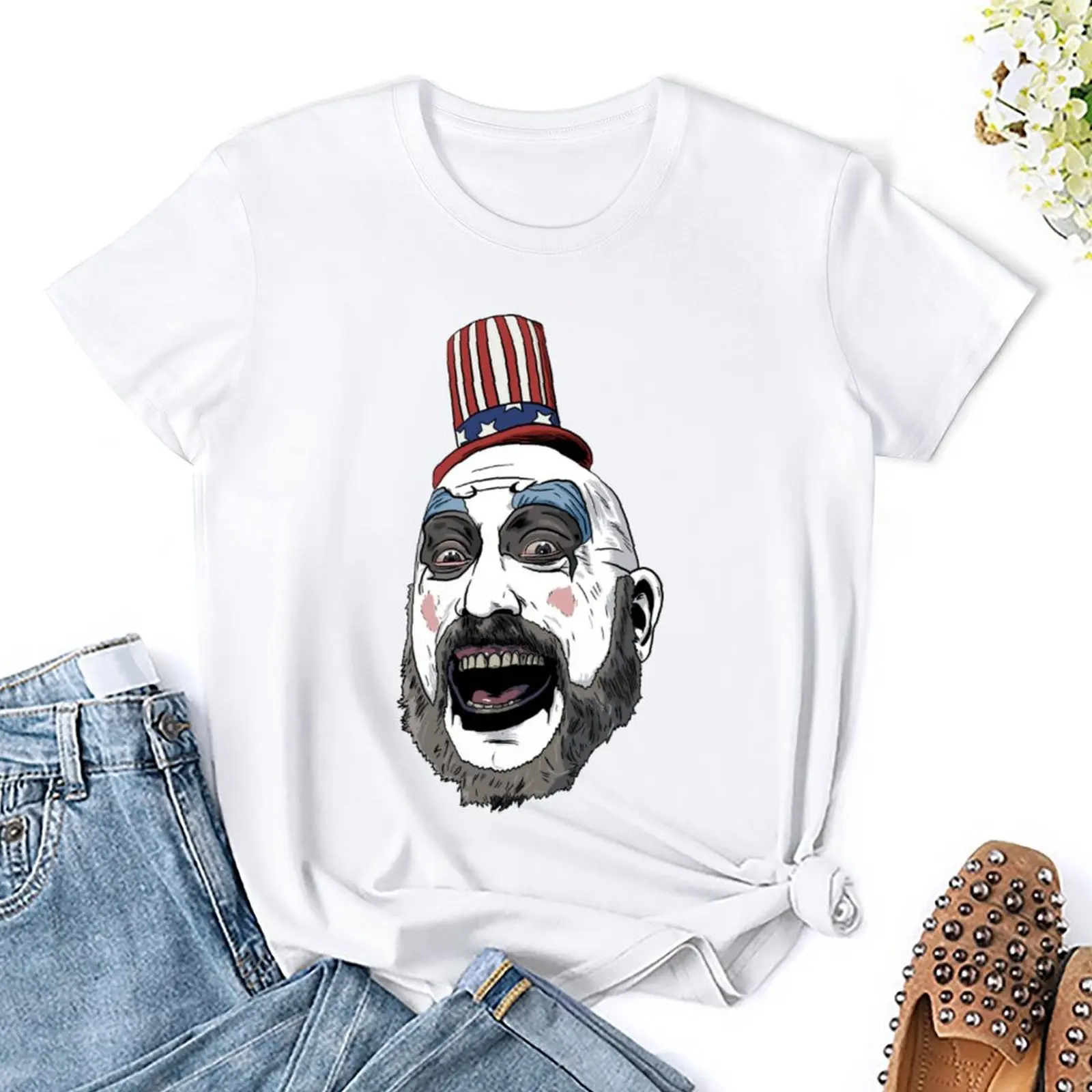 Round Neck Captain Spaulding for Sale T-shirt  Sports T-shirts Graphic Vintage Funny Novelty Aactivity Competition