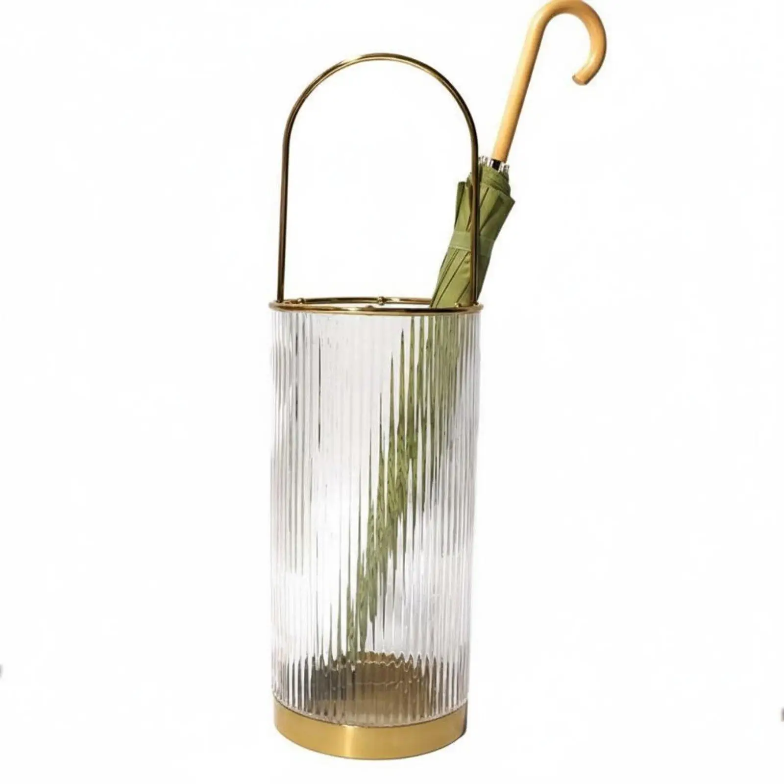 Sturdy Glass Umbrella Holder with Electroplated Metal Handle for Commercial Area Floor Storage