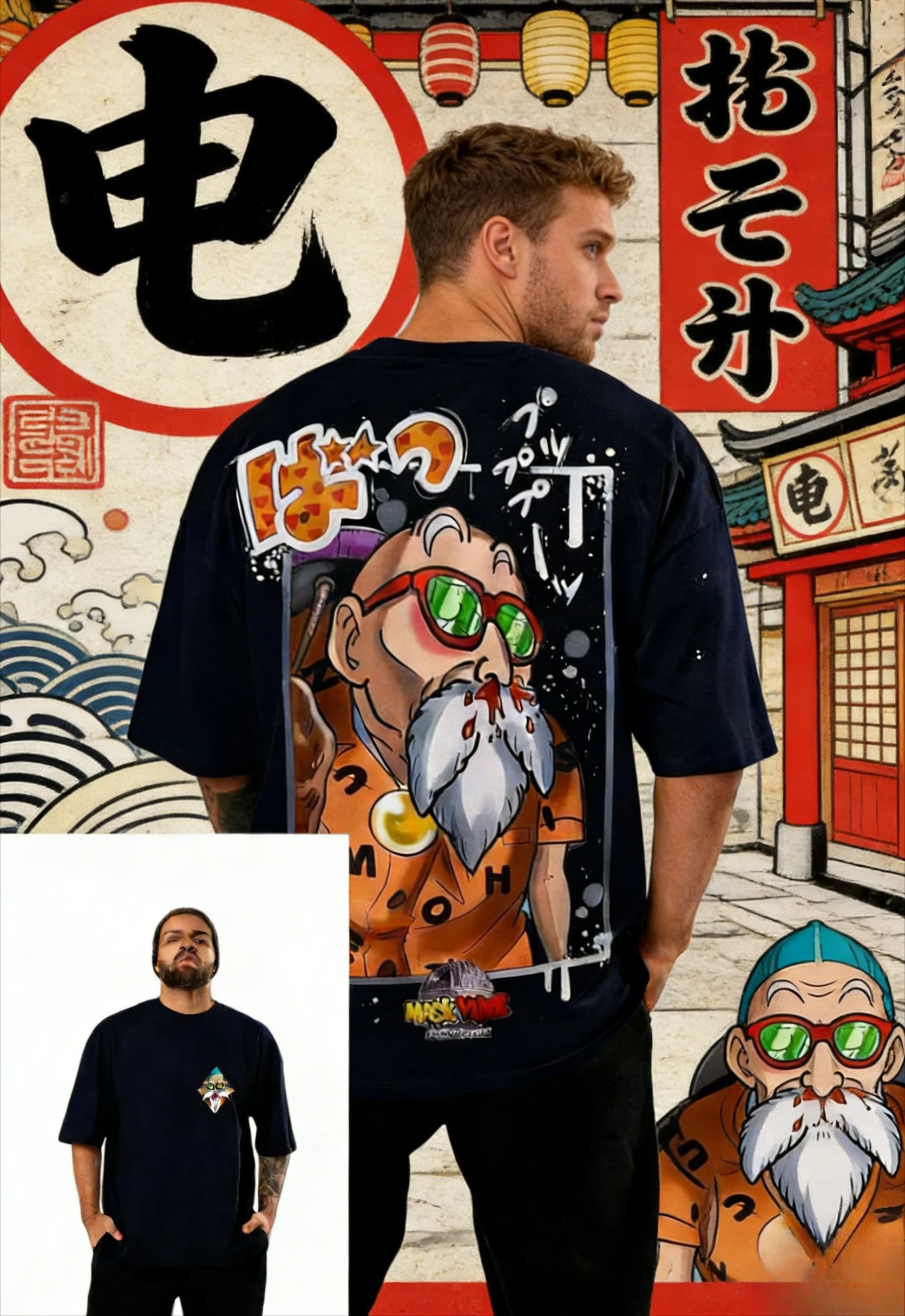 

Мужская футболка из чистого хлопка в винтажном стиле с граффити «Драгон Болл: Мастер Роши», летняя коллекция 2026, повседневная, свободная, спортивная, для ежедневной носки