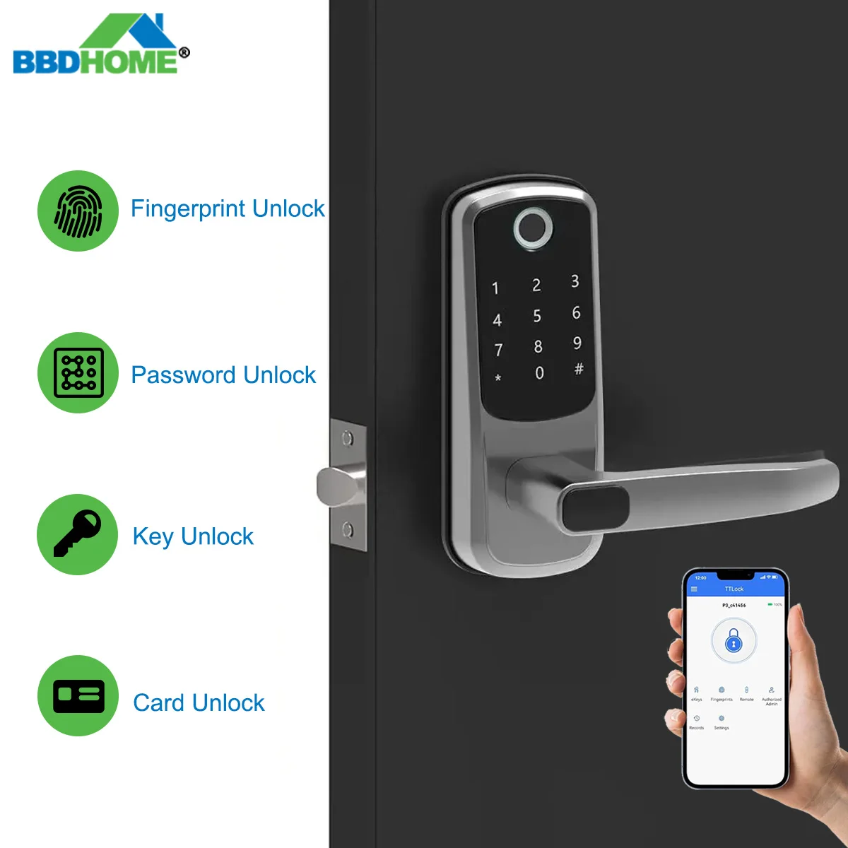 BBDHOME-Serrure de porte intelligente, déverrouillage par empreinte digitale, application TTlock, mot de passe temporaire, question, charge USB, télécommande, installation facile