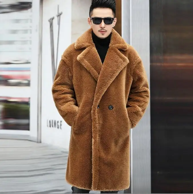 

Fashion Long Camel Fleece Coats Men's Autumn Winter Thickened Warm Faux Fur Outwear Men Windbreaker Jackets