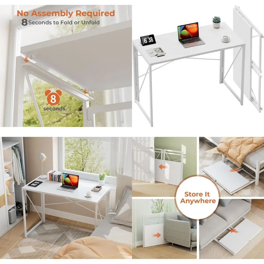 

Space-Saving 39.4 White Computer Desk for Home Office, Bedrooms, Dorms, and Kids' Rooms