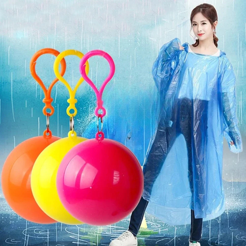 Tragbarer Einweg-Regenmantel Schlüsselanhänger Kompressionsball Taschenformat Outdoor Reise Erwachsenen Aufhängbarer Poncho Campingausrüstung – Detail 1