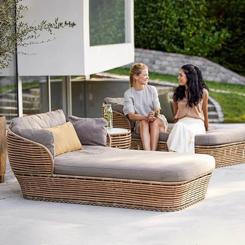 Outdoor rattan sofa sun protection waterproof patio balcony garden rattan chair outdoor open-air leisure rattan sofa