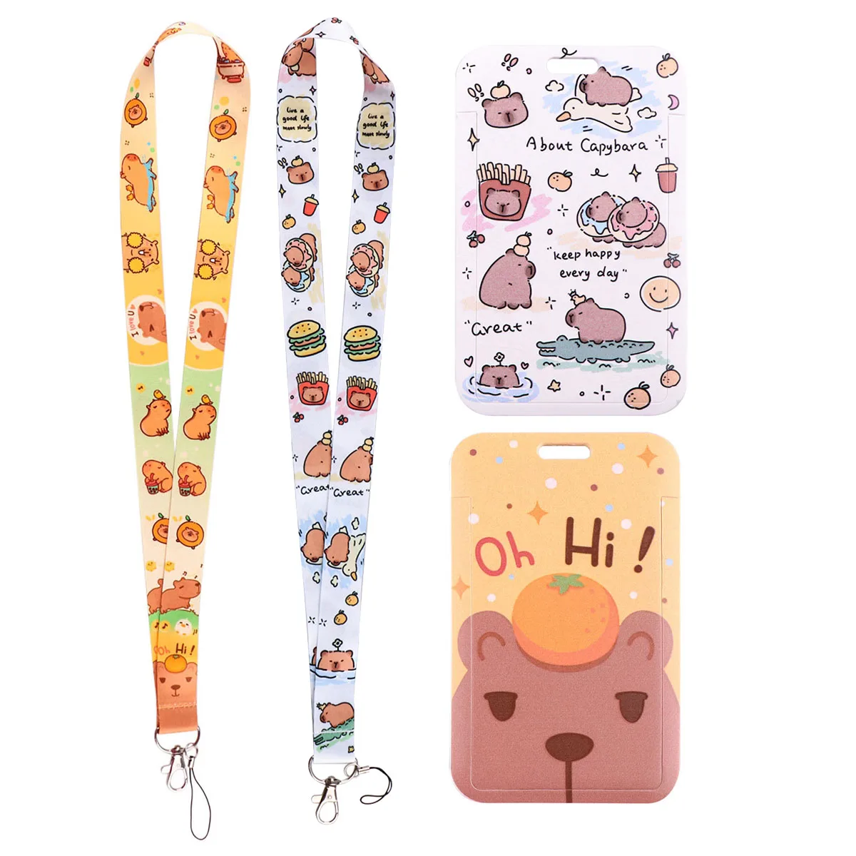 Cute Capybara Credential Holder Kawaii Animals Neck Strap Keychain Lanyard Credit Card Holders Phone Straps Keyring Accessories