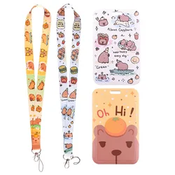 Cute Capybara Credential Holder Kawaii Animals Neck Strap Keychain Lanyard Credit Card Holders Phone Straps Keyring Accessories