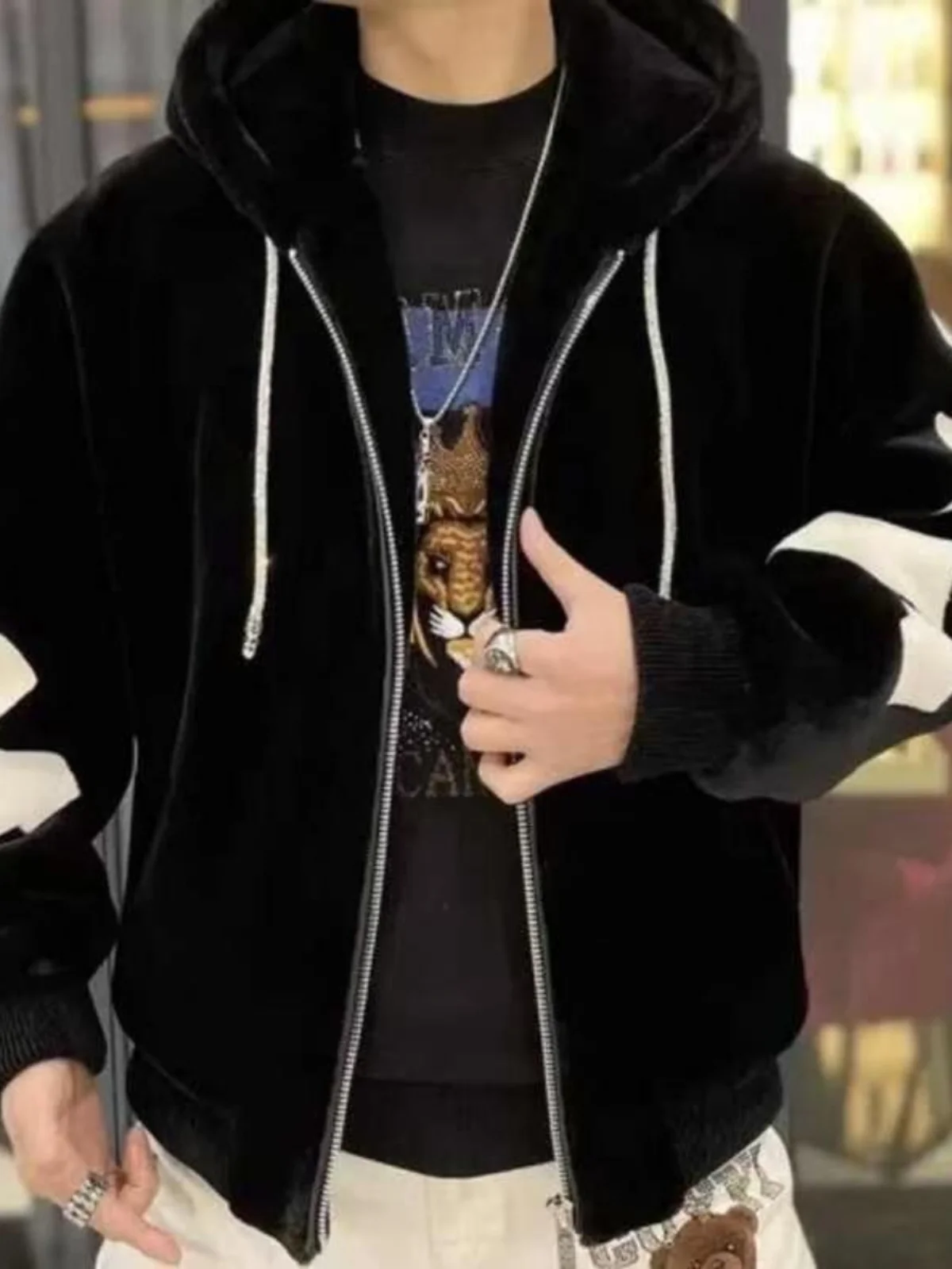 

Men's Fce Lined Hooded Jaet Slim Fit Casual Faionable Autumn Winter Outerwear Windproof Long Sve Zipper Closure