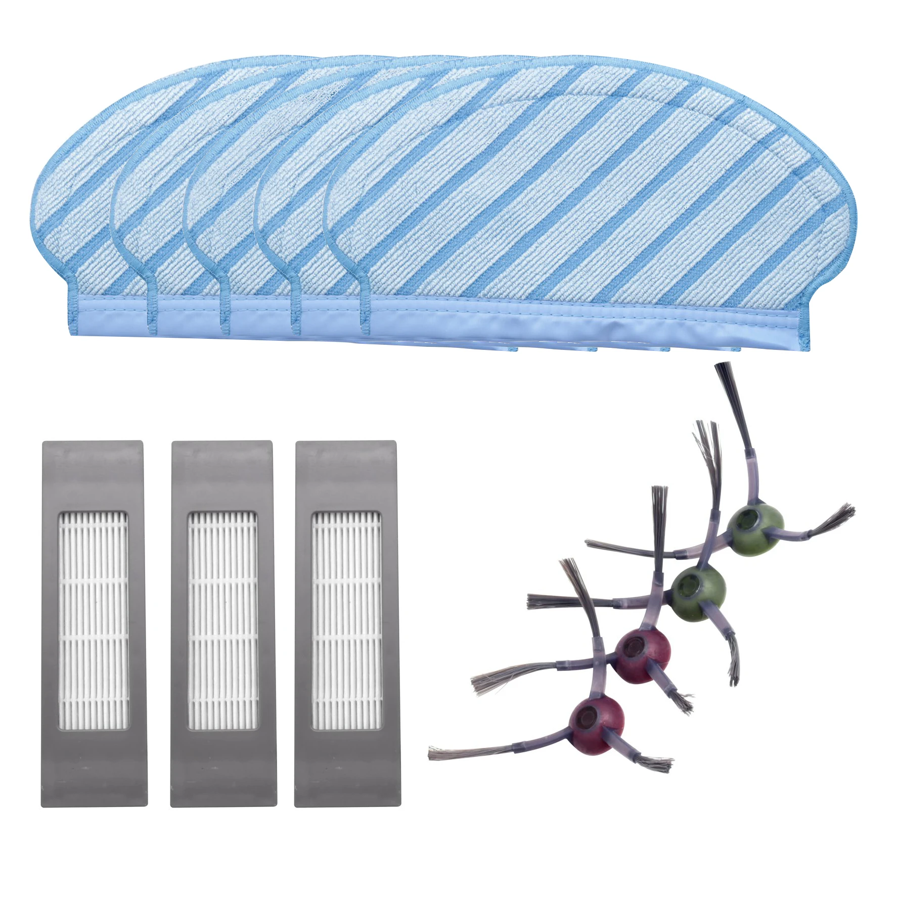 A01V-Set Sikat Samping Filter Kain Pel untuk Suku Cadang Penyedot Debu Ecovacs Deepot OZMO 920 950, 3Xfilter, Sikat 4Xside, 5Xmop