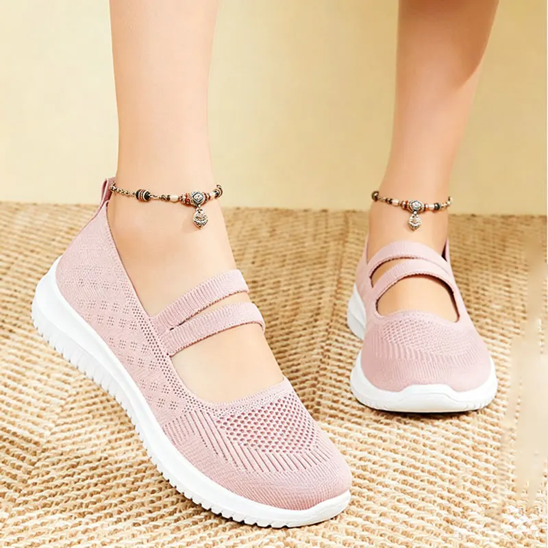 

Women Slip On Flat Shoes Breathable Knit Lightweight Soft Sole Casual Walking Loafers Comfortable Mommy Shoes Summer Outdoor