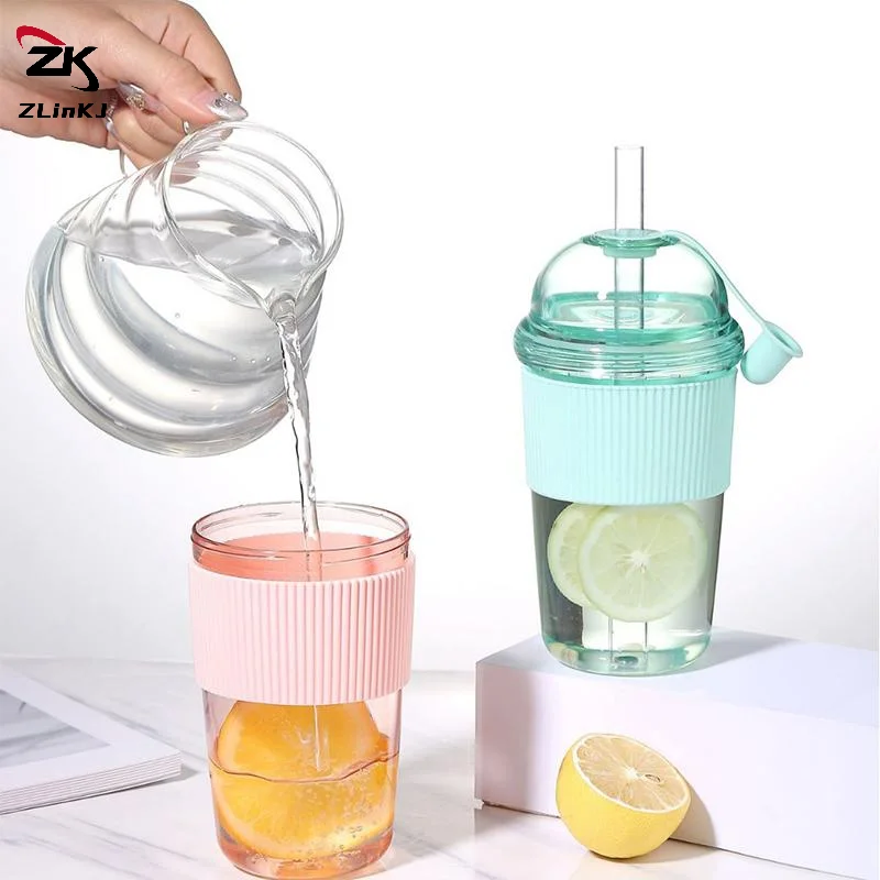 (ZYDD01) Taza de café transparente con tapa y pajita, vaso de plástico para jugo de té de la leche y perlas, 430/520/630ML, 1 Uds.