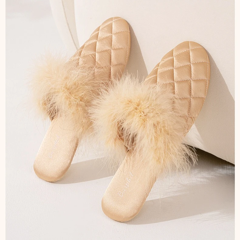 

Women's Fashionable New Chinese Style Furry Indoor Slippers with High - end Feeling Silent Design Home Slippers