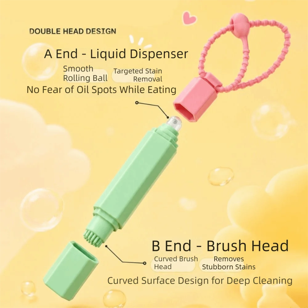 Washing-free Stain Remover Pen Double Head Portable Spot Cleaner Pen with Brush Head Dual Tip Stain Treater Stick Office