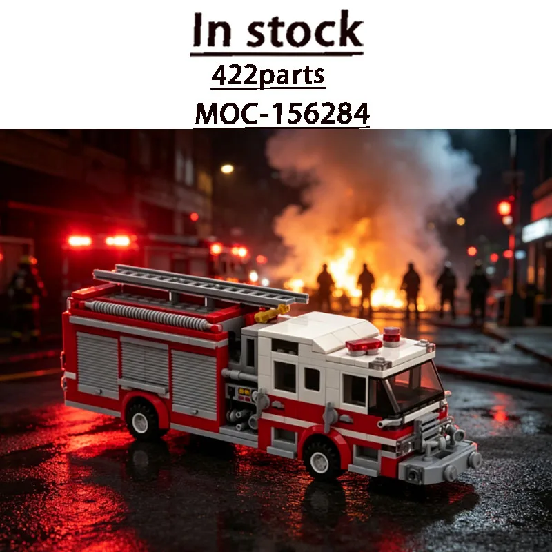 City MOC-156284 Traffic Road Rescue Firefighting Pump Truck Model 422 Pieces Birthday Custom Educational Building Block Toy Gift
