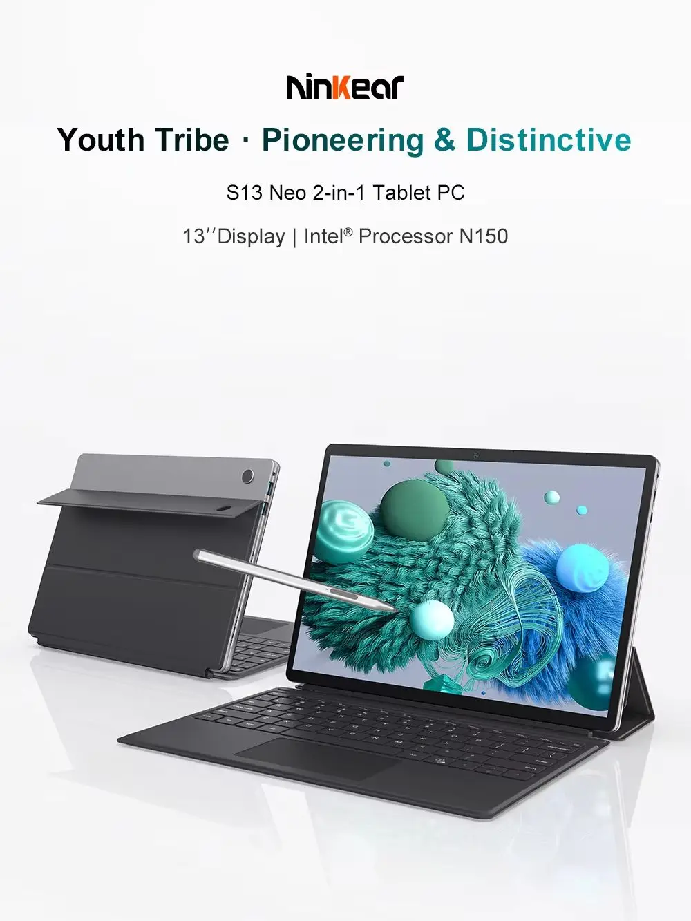 Ninkear S13 Neo Laptop 13 Zoll 3K IPS 3:2 Display Intel Processor N150 12GB LPDDR5 RAM 512GB SSD Windows 11 2 in 1 Convertible Notebook 360° Touchscreen magnetische abnehmbare Tastatur für Büro