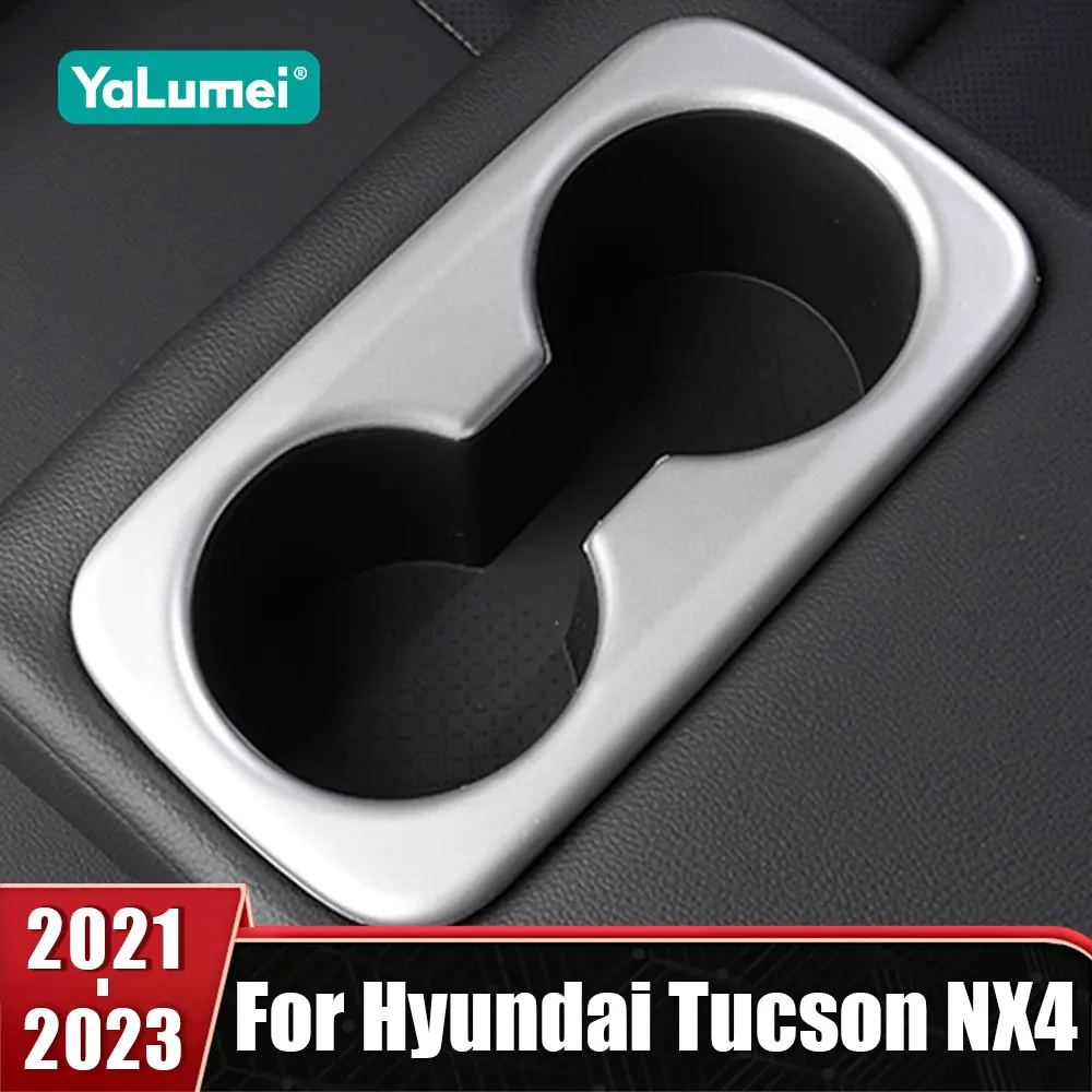 

For Hyundai Tucson NX4 2021 2022 2023 Hybrid N Line ABS Car Rear Row Seat Water Cup Holder Cover Trim Frame Sticker Accessories