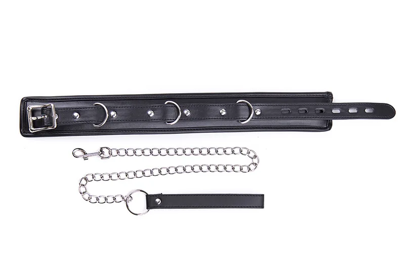 BlackWolf Sexy Leather-Trimmed Sponge Collars With Leash BDSM Bondage Fetishs Collar Adult Lingerie Sex Accessories For Woman