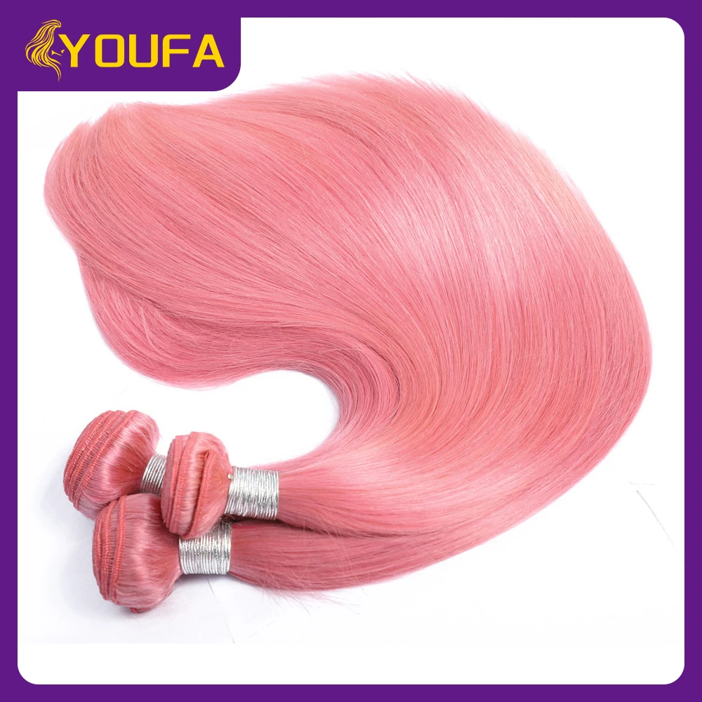Light Pink Straight Human Hair Bundles One Bundle 100% Brazilian Human Hair Weave Pre Colored Grey Blue Purple Green Human Hair
