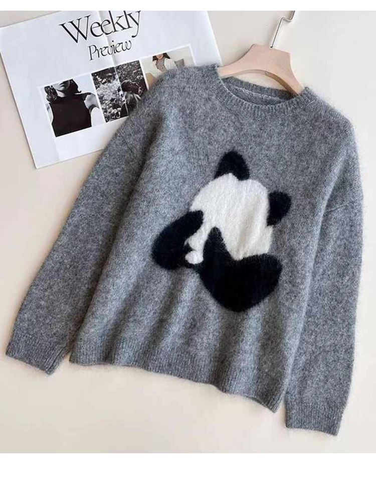 

Осень-зима, корейский универсальный пуловер с героями мультфильмов, вязаный свитер, женский новый модный свободный вязаный свитер с круглым вырезом S258