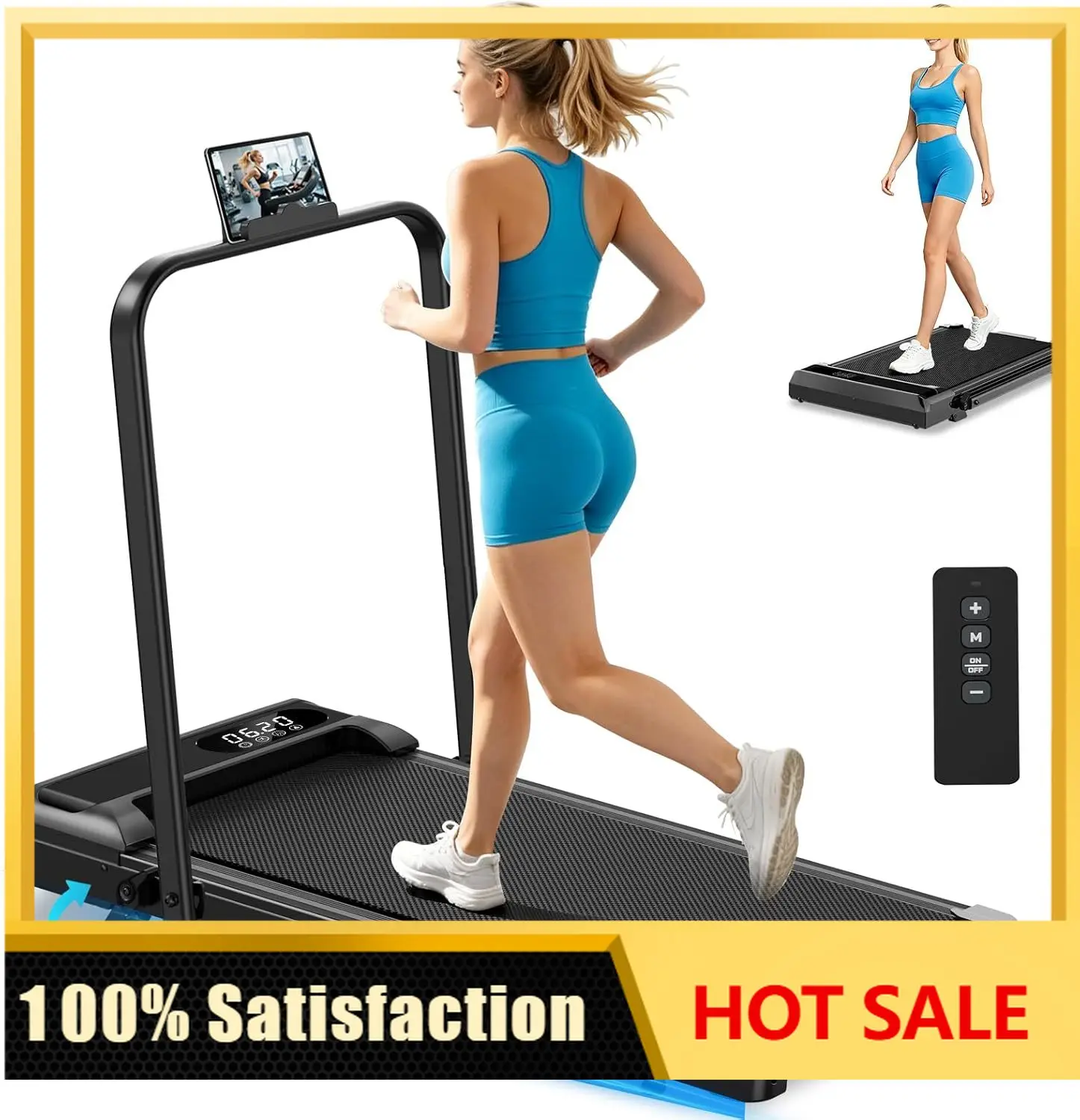Walking Pad Treadmill with 8% Incline & Handle Bar, 2.5HP Portable Under Desk Treadmill for Home Office, Compact Foldable Treadm