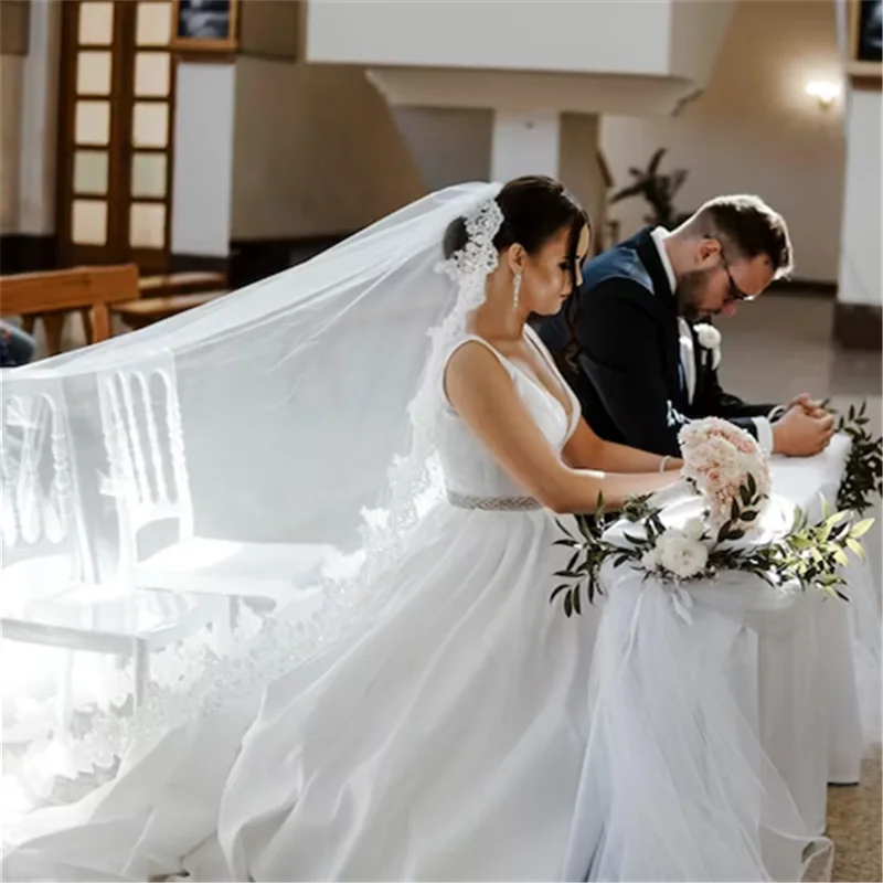 

Full Lace Bridal Veil Cathedral Chapel length Wedding Veil