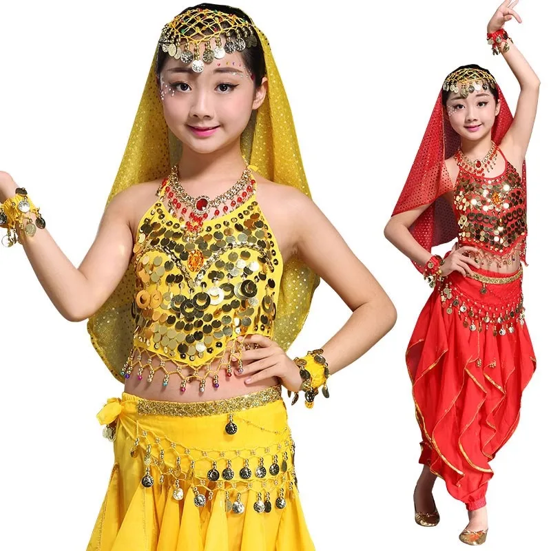 Traje de dança indiana infantil personalizado para crianças roupas de dança do ventre vestido de desempenho para meninas