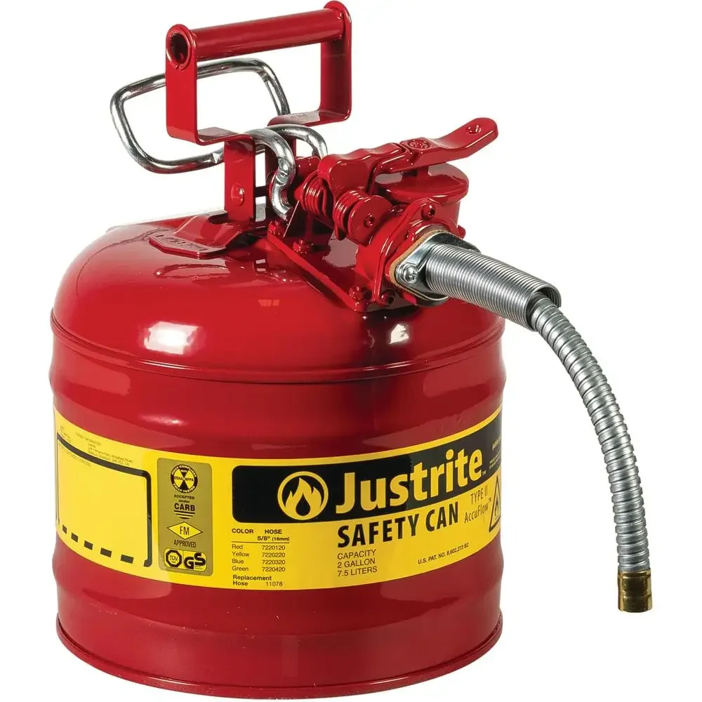 Safety Gas Can Flame Arrester Self-Closing Lid Metal Spout 2 Gallon USA Made