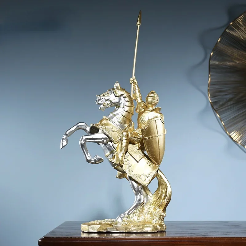 Medieval Horse Knight Crafts Resin Sculpture Countertop Decoration