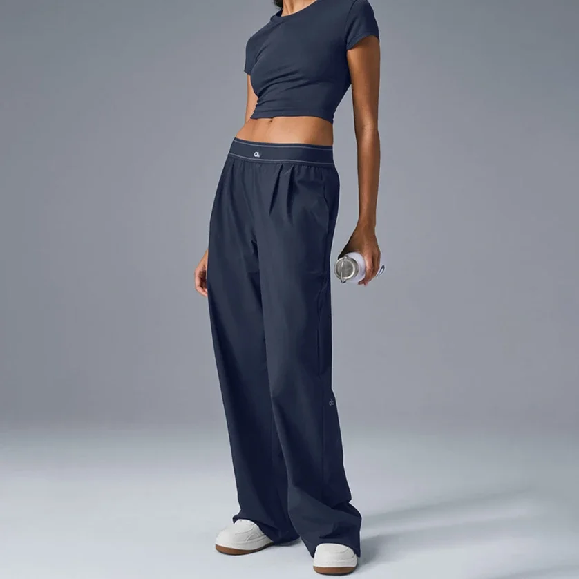 Yoga sportbroek voor dames Hoog getailleerde effen zwart blauwe wijde pijpen broek Comfortabel ademend Casual damespakbroek