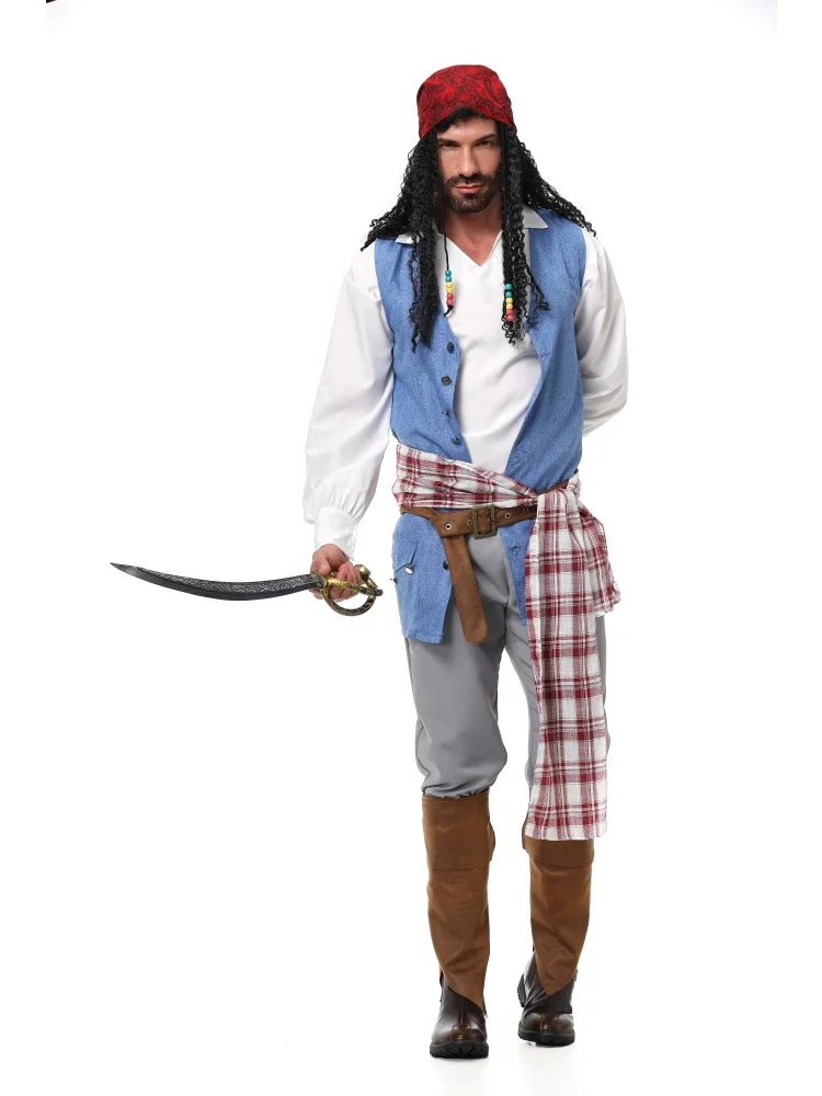 Unisex Retro Piraten-Cosplay-Outfit Blaue Weste Halloween Karneval Familien-Paar Kostüm Bühnenkostüm 2026 – Detail 8