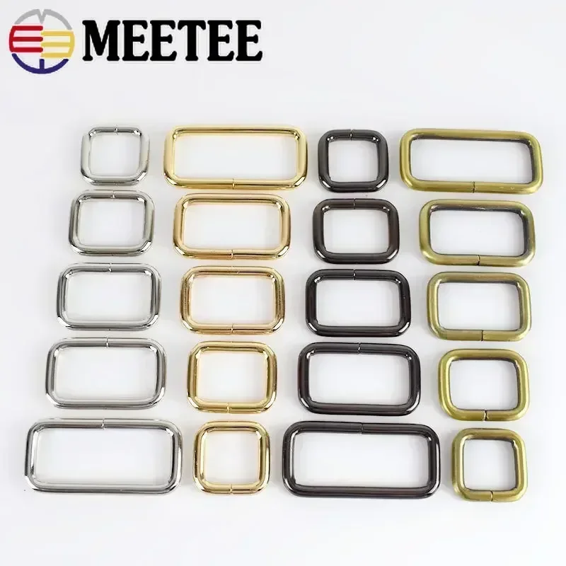 Meetee-hebillas de Metal rectangulares para cinturón, hebilla de anillo de cuero, broche de correa de bolso, ajustador de Clip, accesorios de