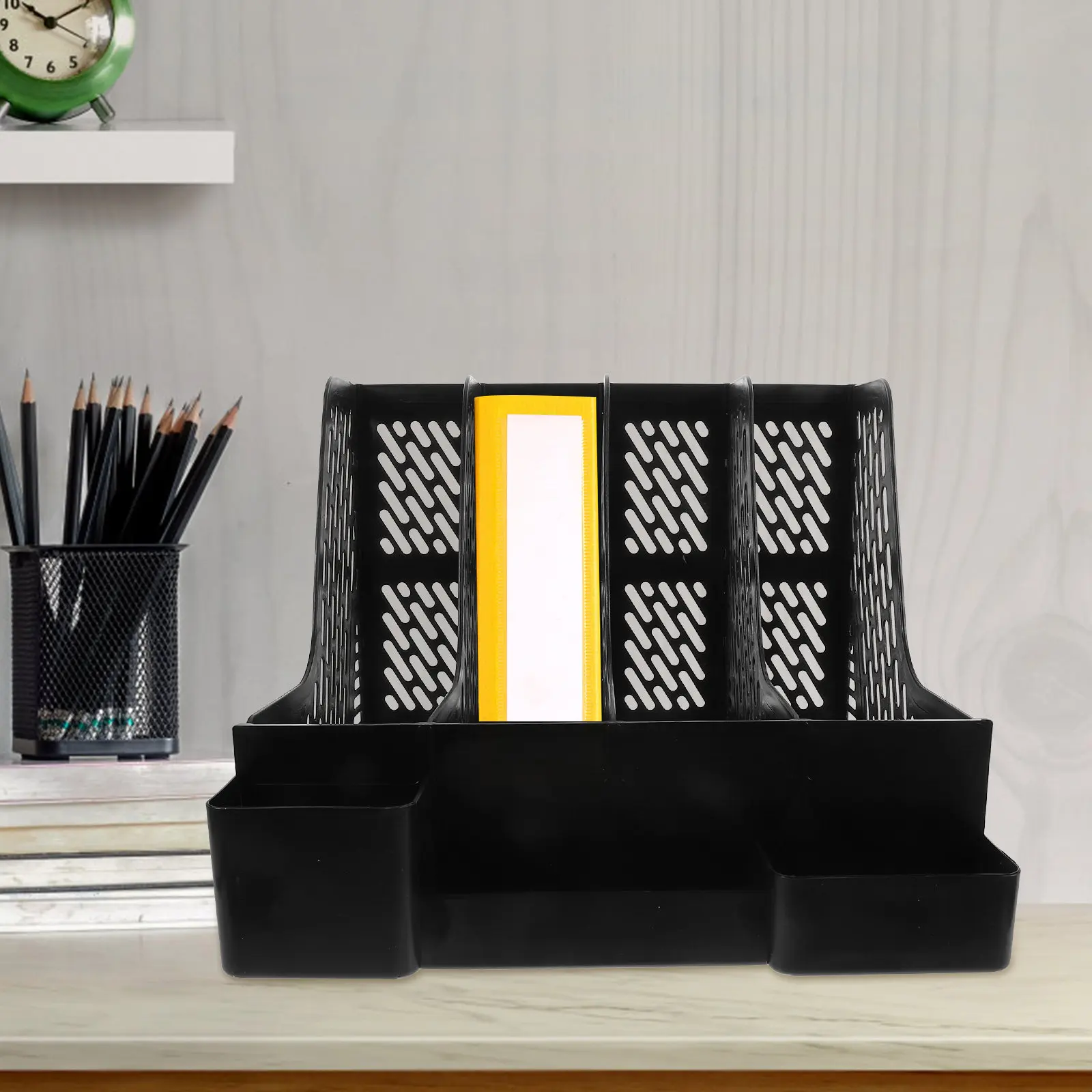 

Набор из 1 шт. Премиум-органайзер для документов на рабочий стол: многосекционная подставка для хранения файлов, журналов, книг и бумаг для эффективной организации рабочего пространства.