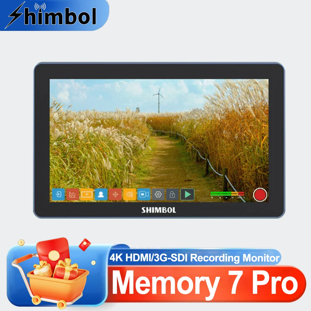 

Монитор Shimbol Memory 7 Pro 7 дюймов с сенсорным экраном 4K HDMI/3G-SDI для записи, IPS-экран с цветовым охватом DCL-P3 для DSLR-камер