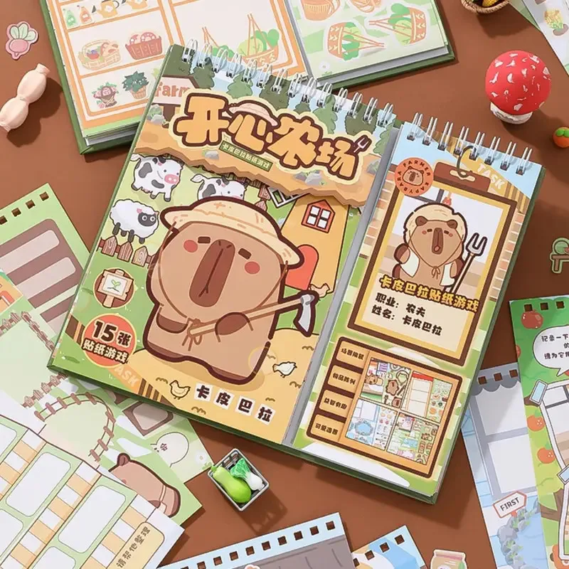 New Cartoon Capybara Sticker Handmade Education Toy Sticker Book DIY Accessories Stationery Gifts Landscape Notebook Sticker