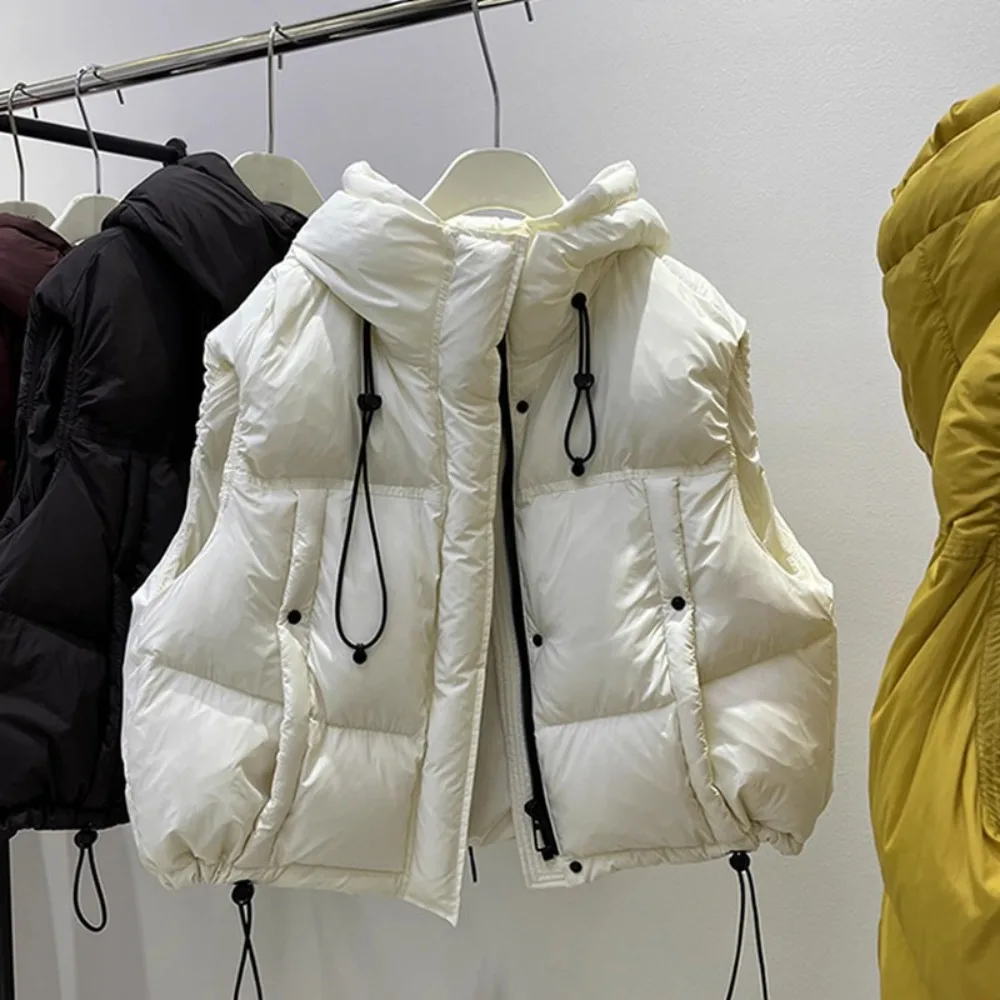 

New Women Autumn Winter Clothes Down Waistcoat Lady Jacket White Duck Down Coats Female Fashion Short Hooded Sleeveless Vest