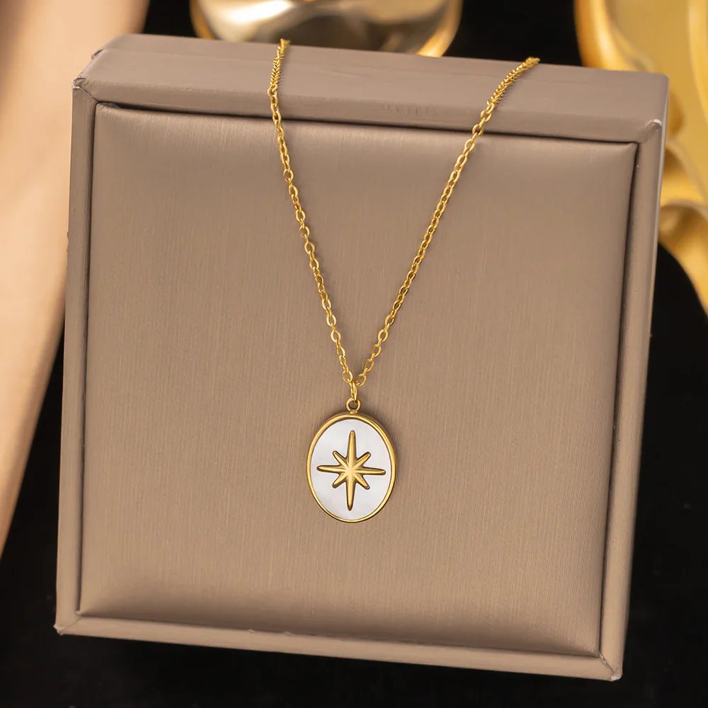 ANENJERY L316 Stainless Steel White Shell Star Pendant Necklace for Women Gentle Popular Jewery Wholesale