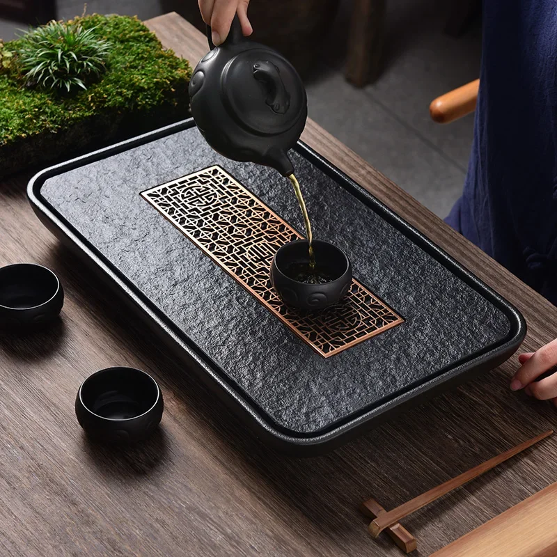 Chinese Kung Fu Tea Trays Table Luxury Pu Erh Irregular Tea Trays Stone Drainage Vintage Tee Tablett Office Accessories WK50TT