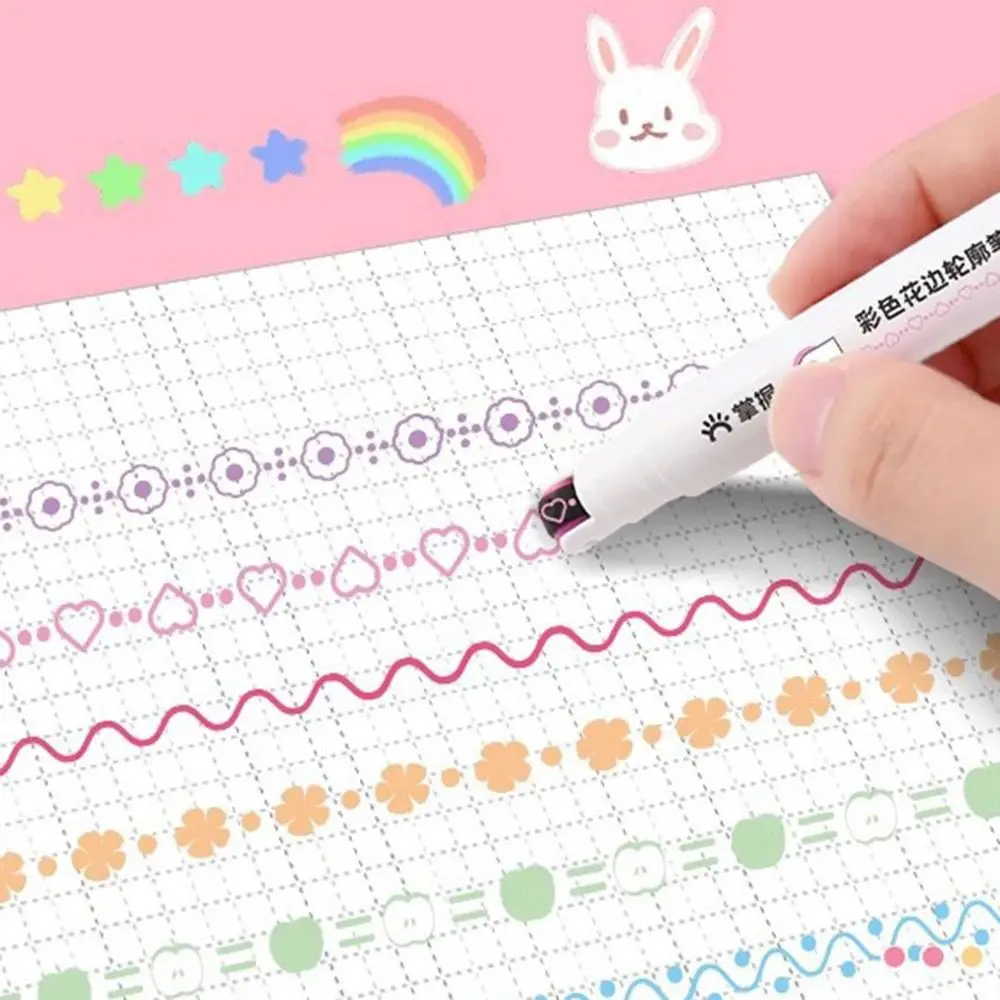 6/8/12PCS Flower-shaped Curve Highlighter Pen Drawing Tools Double Headed Drawing Marker Pen Graffiti Stationery Decoration Pen