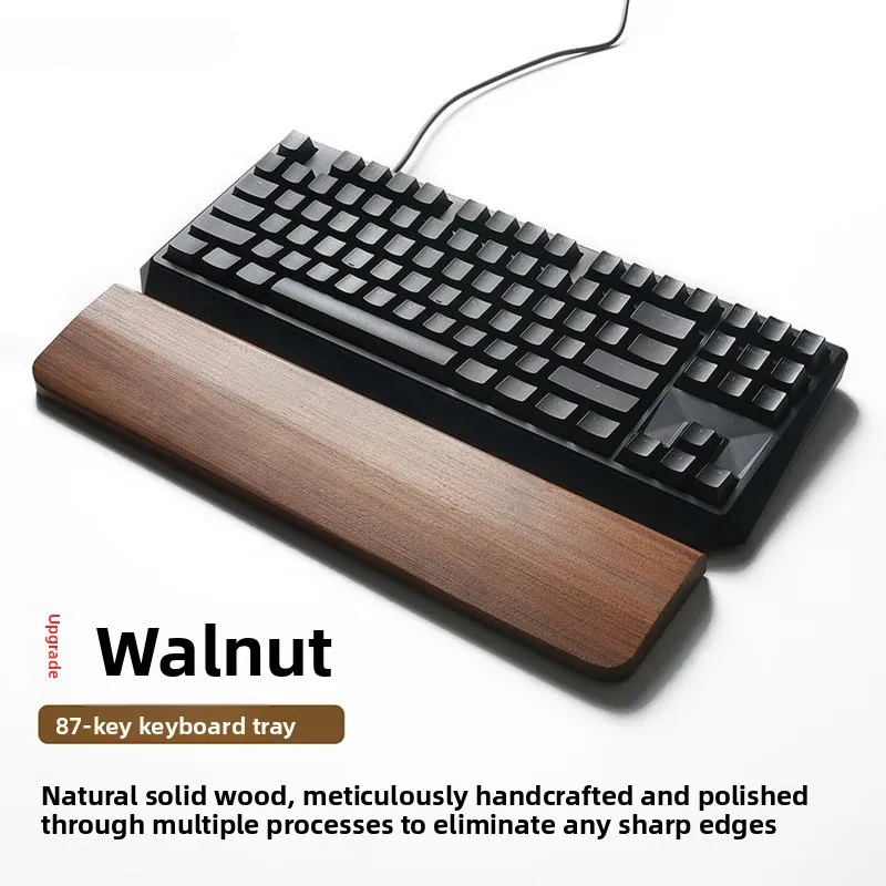 Black Walnut Keyboard Wrist Rest and Smooth Wooden Palm Support for 87 Key Mechanical Layout with Durable Wear Resistant Surface