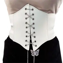 Luxury Personality Korean Corset Dress High Waist Female Waistband Butterfly Chain Cummerbunds Waist Belt