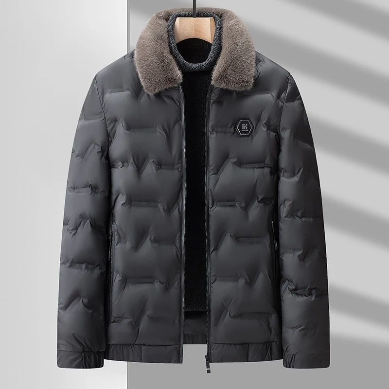 Jaket kerah bulu hangat pria, parka tebal tahan angin katun untuk pria ritsleting kualitas tinggi pria Streetwear diskon besar