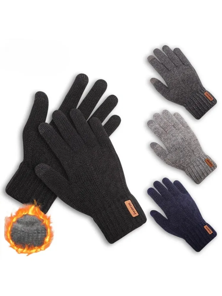 AliExpress NONE Touch Screen Gloves Winter Warm Thermal Women Men Thickened Knitted Fleece Full Finger Cold Weather Outdoor Cycling Skiing