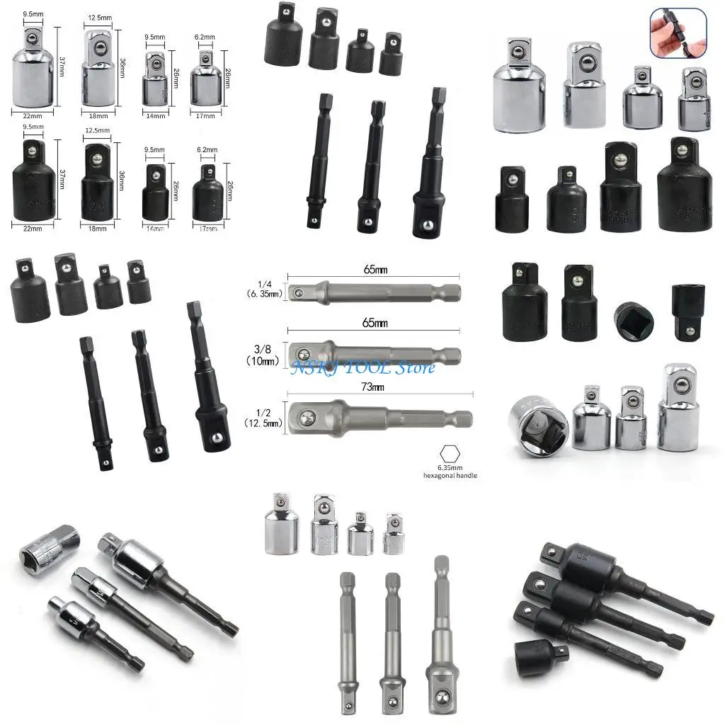 

L8RC Multiple Size Socket Converters Set Including 3 Extension Rod Steel Construction