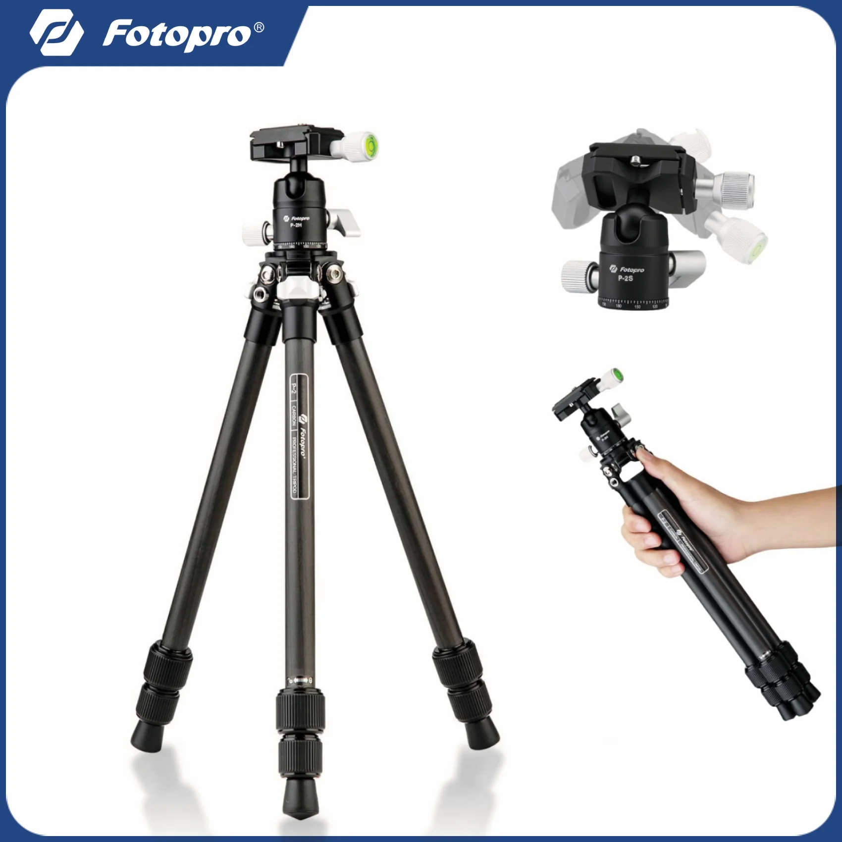 Fotorpro 경량 여행용 삼각대, 볼 헤드가 있는 컴팩트 탄소 섬유 삼각대, DSLR 카메라 미러리스 카메라 휴대폰용, 71cm