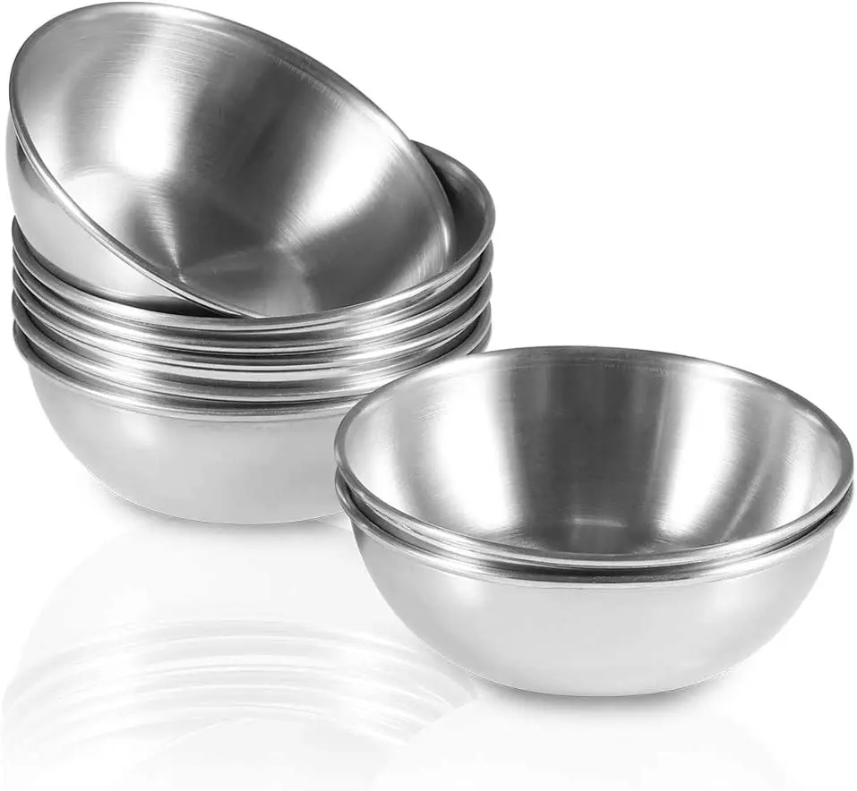 8 Pack 3.2inch Stainless Steel Sauce Dishes Mini Individual Saucers Bowl Seasoning Dishes Sushi Dipping Bowl Appetizer Plates