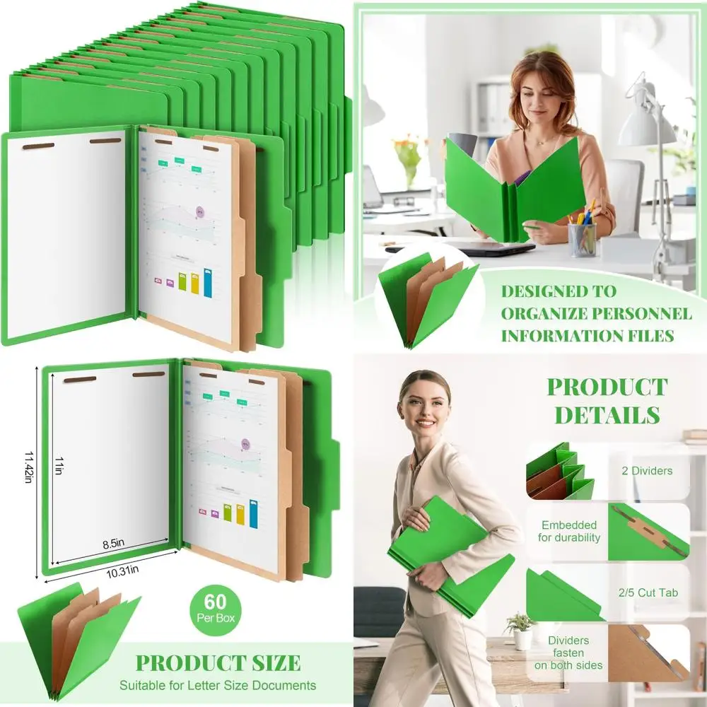 

Набор из 60 классификационных папок размером букв с расширителем 3,5, 2 разделителями и прочными 2-зубчатыми креплениями