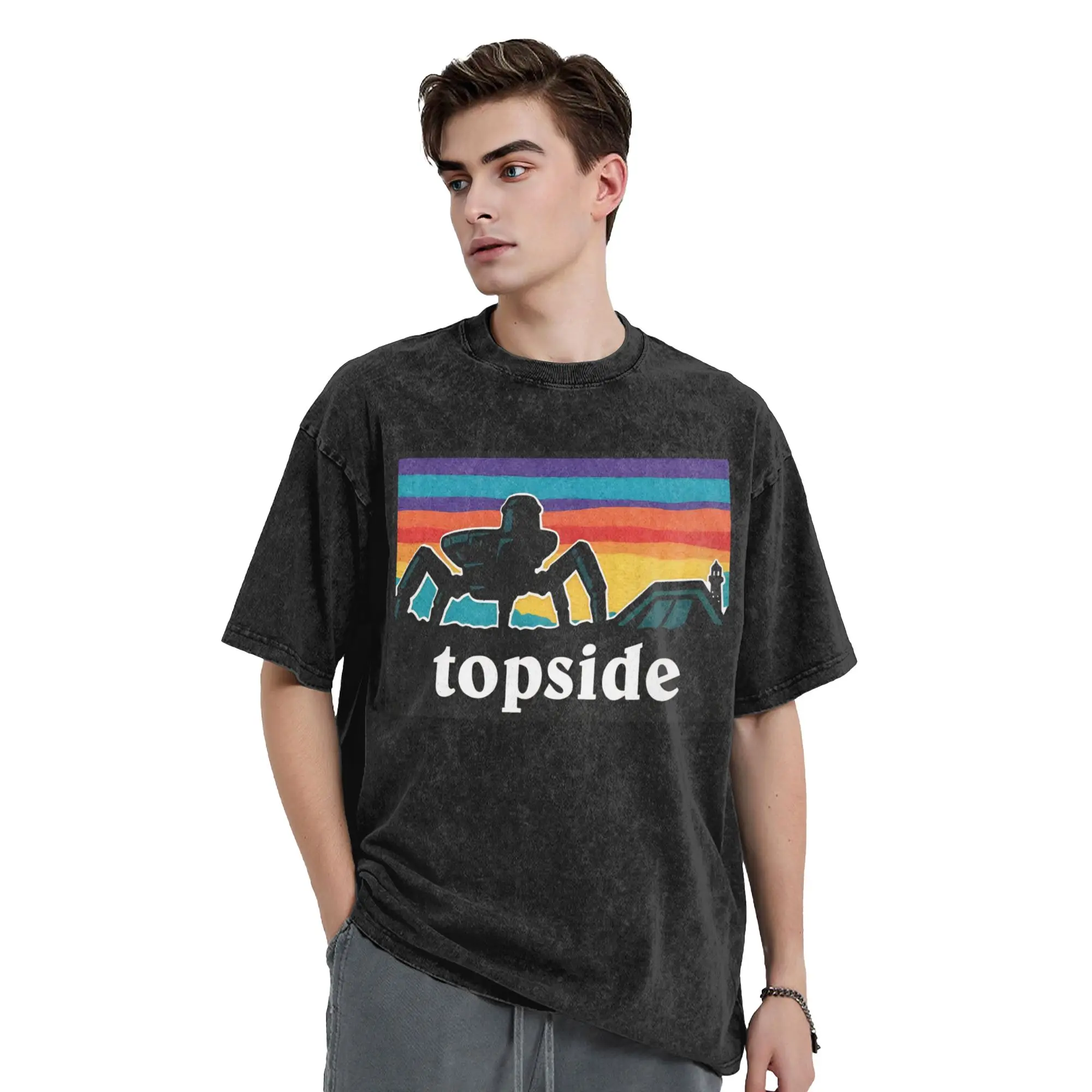 Top side  Arc Raiders T Shirt for Men 100% Cotton Vintage T-Shirt O Neck  Tee Shirt Short Sleeve Clothes Plus Size