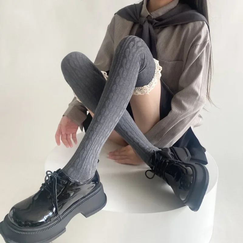 Knitting Thigh High Lace Up Stockings Thermal Warm Women Trendy Casual Over The Knee Female Cotton Long Socks Tall Tube Leggings