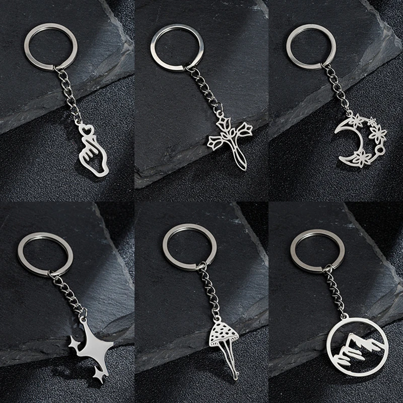 

Vintage Crescent Keychain Cute Rose Star Moon Ballet Bag Pendant Keyring Snow Mountain Car Key Chain Accessories Friends Gift
