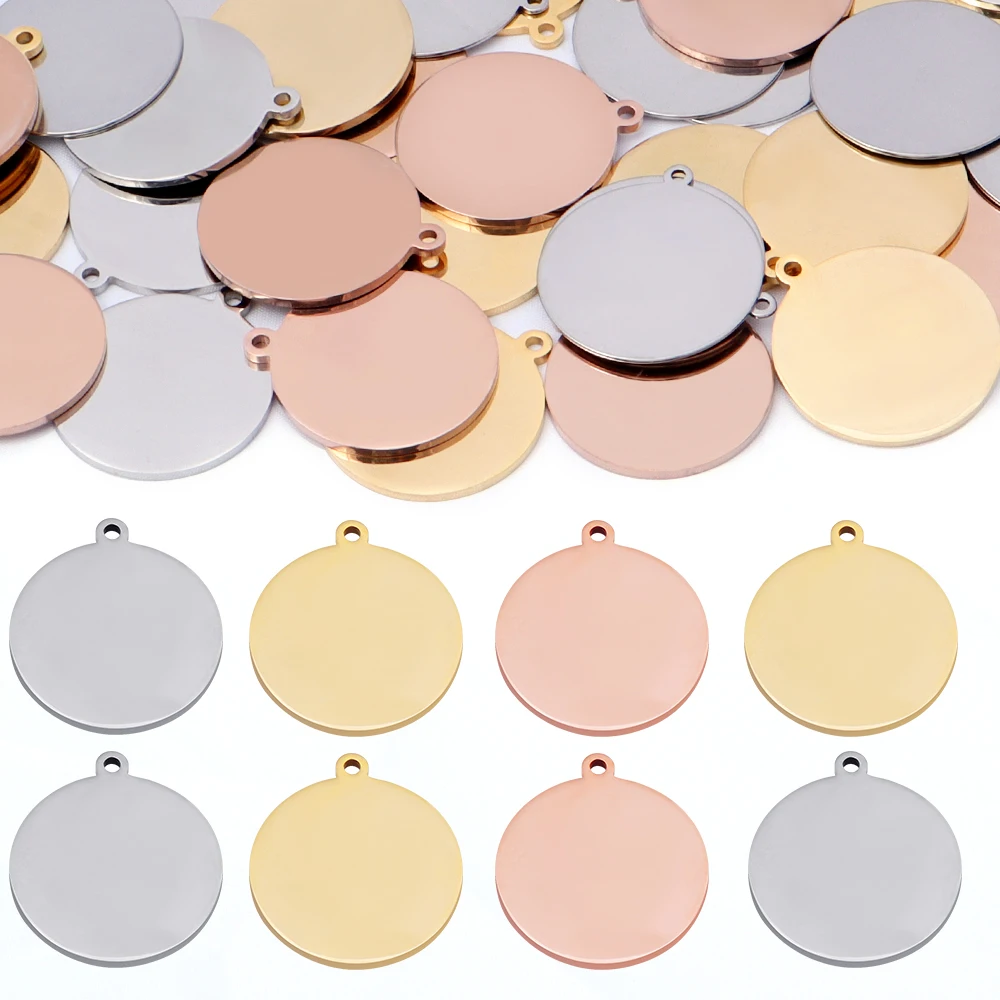 10pcs/lot Gold Plated Round Stainless Steel Blank Charms Pendants Logos Stamping Tags For Jewelry Making DIY Necklaces Supplie